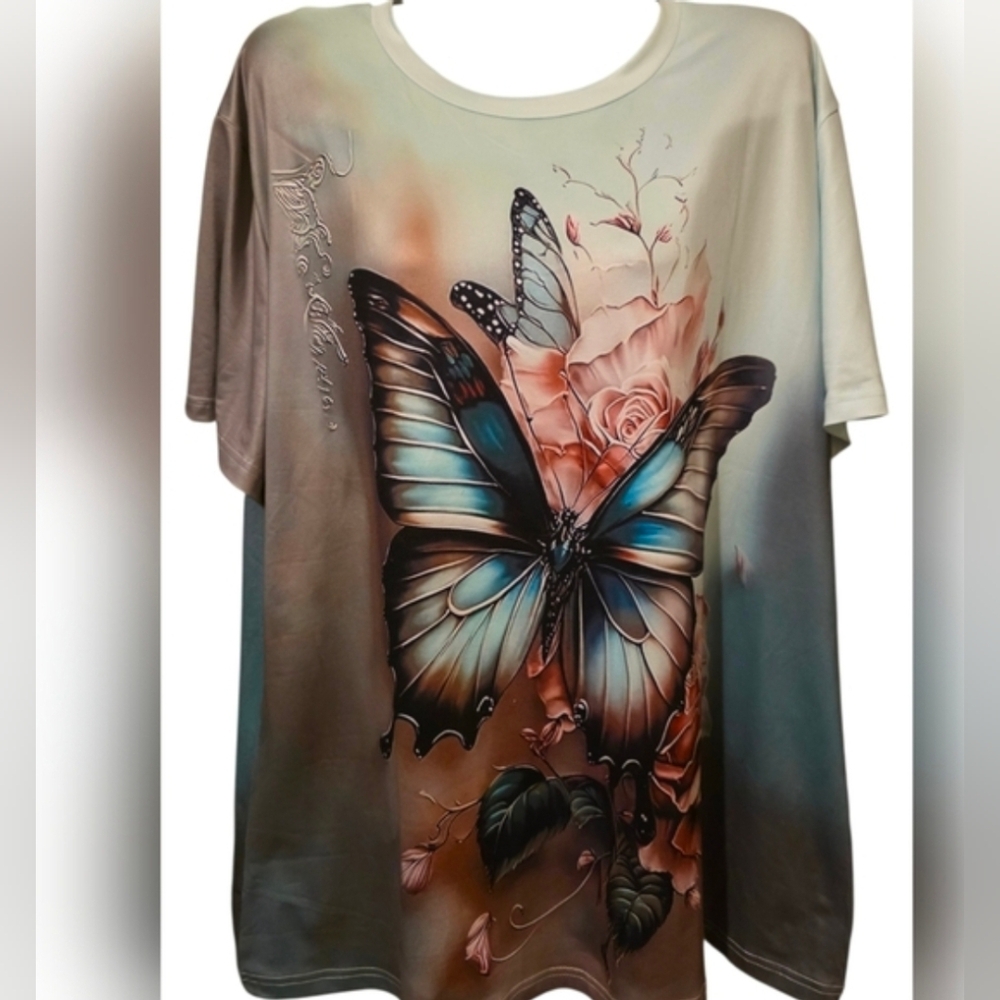 🦋Printed Artwork On Cream Tshirt 2XL - Picture 9 of 9
